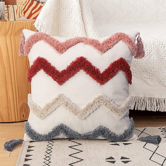 Colorful Chevron Boho Decorative Tufted Throw Pillow Cover Living Room/Bedroom - Picture 1 of 7